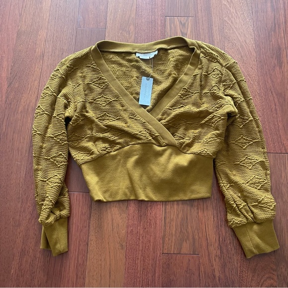 Anthropologie Cropped Textured Mustard Sweater + Tank Set - Picture 4 of 7